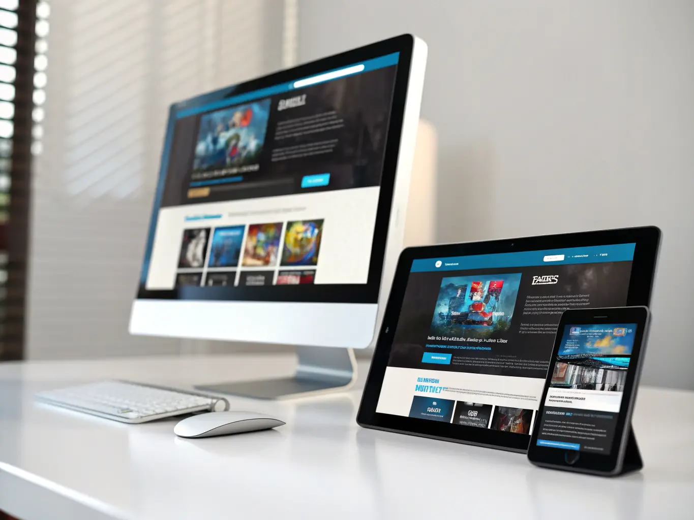 A visually appealing image showcasing a responsive website design on various devices (desktop, tablet, mobile). The website should have a clean and modern design, reflecting SwiftLaunch Pro's commitment to quality.